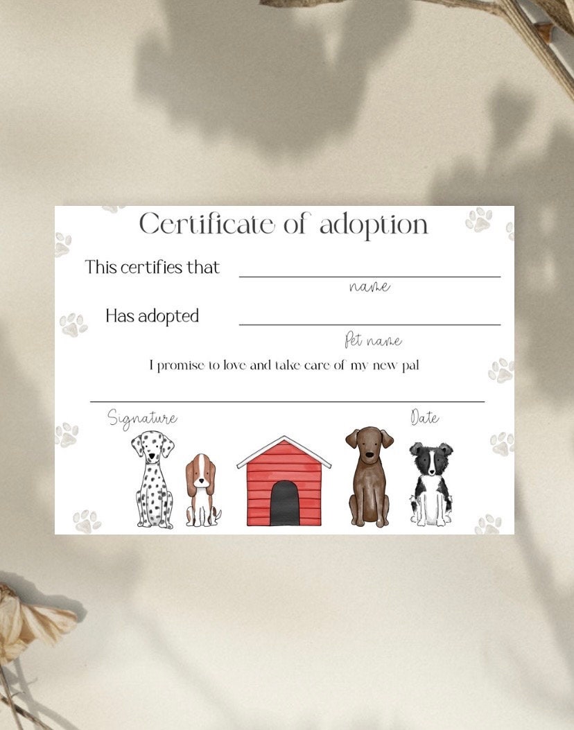 Certificate of Adoption for Puppy Theme Party, Dog Birthday, Lets Pawty ...