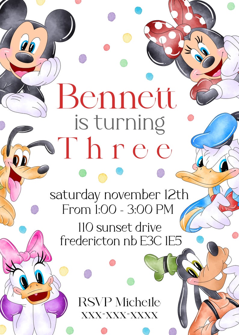 Disney Birthday Invitation Disney Theme Invite Disney Etsy