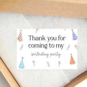 Party hat thank you tag, birthday party thank you tag, party hats