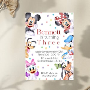 Disney Birthday Invitation, disney theme invite, disney birthday party, mickey mouse and friends birthday party, disney land party