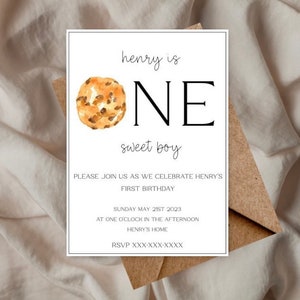 First Birthday, Watercolor Cookie Theme Digital Invitation Template, one sweet theme, templett, editable printable invite