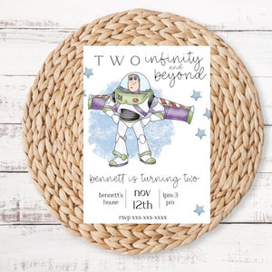 Buzz lightyear birthday invitation, toy story birthday invite, two infinity and beyond, Disney character birthday invite, instant download