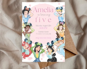 Disney princess birthday invitation, modern and simple child party invitation, editable and printable, templett, princess party invitation