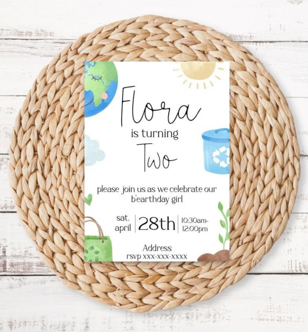 Earth Day Invitation, Earth Day Birthday Invite, Bearthday Theme