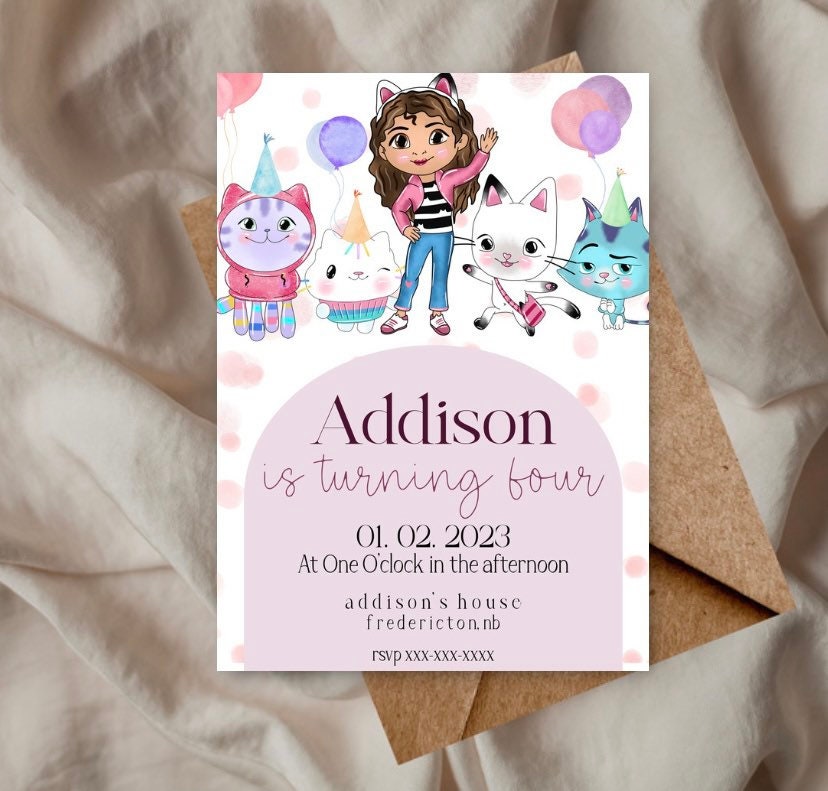 Gabby Dollhouse Birthday Invitation, Gabby's Dollhouse Theme Birthday Party, Digital Editable