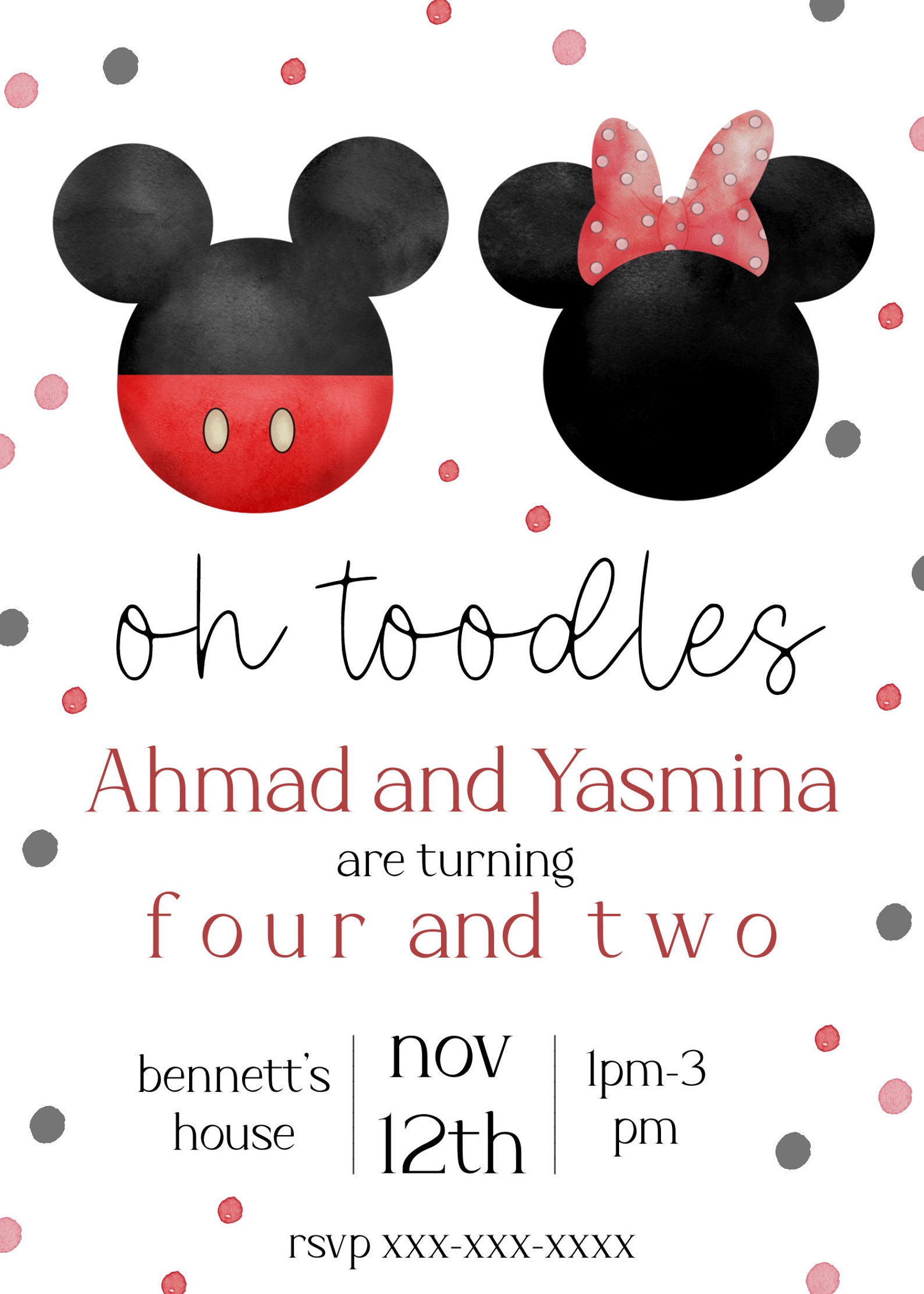 Mickey and Minnie Mouse Inspired Birthday Invitation Twin - Etsy