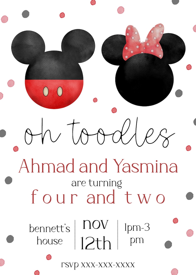 Mickey and Minnie Mouse Inspired Birthday Invitation Twin - Etsy