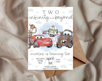 Toy Story and Cars Invitation, Lightning McQueen invite, buzz lightyear party, woody invitation, cars theme birthday, Toy Story theme party