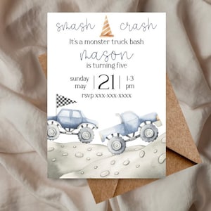 Monster Truck birthday invitation, truck theme party, monster smash invite, monster truck birthday template, instant monster truck download
