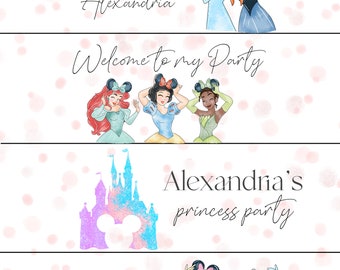 Disney princess birthday water bottle tag, printable disney princess water bottle label, disney princess printables, disney princess party