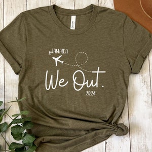 Custom Destination Vacation T Shirt, Personalized Weekend Matching Tee Best Friends Couples Gift Travel Group Unisex Shirt, We Out Airplane