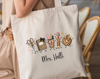 Personalize Teacher Tote Bag, Custom Teacher Appreciation Gift, Gift for Teacher, Teacher Name Book Bag, Teacher Carryall School Bag