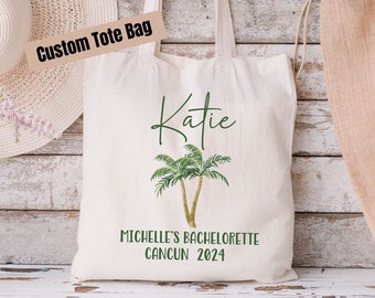 Personalized Destination Bachelorette Gift Favor Tote Bag, Custom Bridesmaids Party Beach Tote Group Gift Idea, Matching Bridal Party Gift