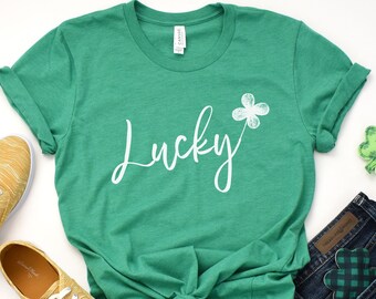 LUCKY Shirt St Patricks Day Shirt Women Saint Patricks Day Shirts Cute St Paddys Day Shirt St Patrick Day Shirt Four Leaf Clover Green Shirt
