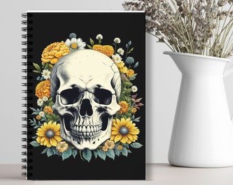Skull Notebook Skulls Flowers Notebooks, Skull Journal Floral and Skull Goth Notebook, Skull Garden, Goth Garden Spiral Notebook Ruled Lines