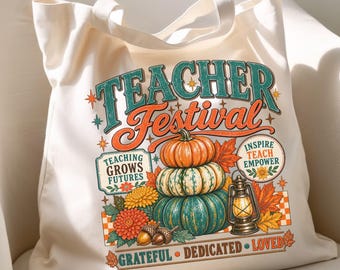 Teacher Fall Tote Bag Fall Teacher School Bag, Teacher Thanksgiving Tote, Back to School Book Bag, Celebrate Teacher Appreciation Gift