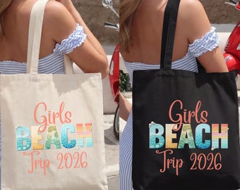 Personalize Beach Trip Tote Bag, Custom Girls Friends Vacation Squad Carryall, Family Vacation Group Beach Bag, Matching Sister Beach Bag