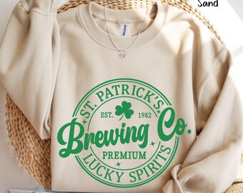 St Patrick's Brewing Co. Sweatshirt, St Patty's Day Sweater, Irish Shirt, St Paddys Lucky Crewneck, Saint Patricks Leprechaun Shamrock Shirt