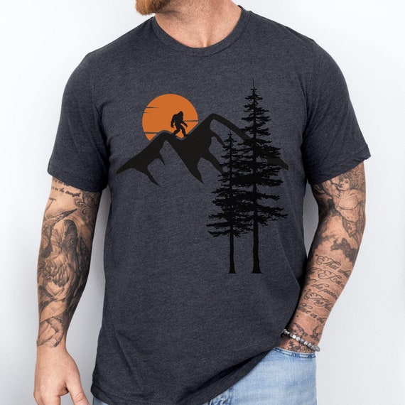 Sunrise Nature T-Shirt, Men's Nature Shirt, Graphic Tee, Forest Graphic Tee, Camping Tee, Men's Outdoors Big Foot T-Shirt Environmental Gift