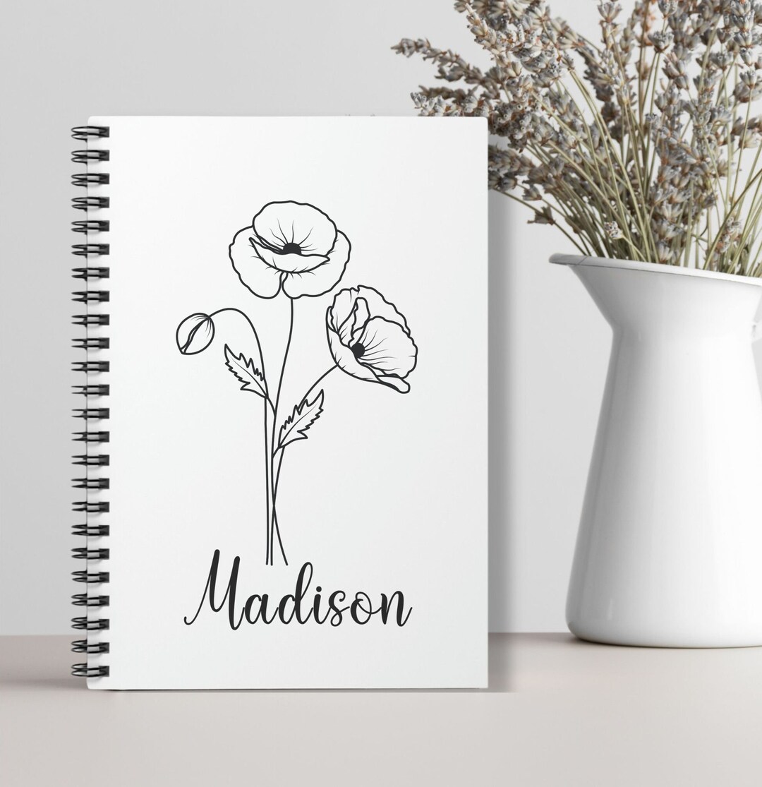 Personalized August Birth Flower Notebook, Custom Birth Flower Gifts ...