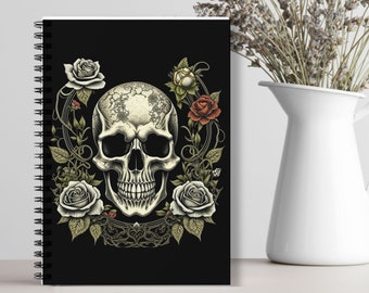Skull Notebook Skulls Flowers Notebooks, Skull Journal Floral and Skull Goth Notebook, Skull Garden, Goth Garden Spiral Notebook Ruled Lines