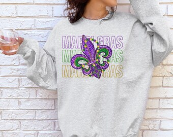 Sweat-shirt de Mardi Gras, chemise de carnaval drôle, déguisement de Mardi Gras en Louisiane pour femme, pull du défilé du mardi gras NOLA, Bourbon Street de la Nouvelle-Orléans