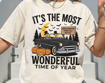 Halloween Skeleton T-Shirt, Halloween Favorite Holliday Loves Halloween Wonderful Time of the Year, Halloween Spooky Season Comfort Colors