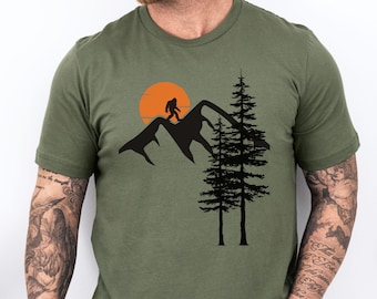 Sunrise Nature T-Shirt, Men's Nature Shirt, Graphic Tee, Forest Graphic Tee, Camping Tee, Men's Outdoors Big Foot T-Shirt Environmental Gift