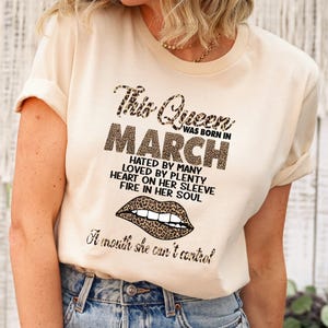 March Birthday Shirt, This Queen Was Borne In March, Funny Saying Birthday Month Top, Birthday Gift March Birthday Girl, Born In March Gift