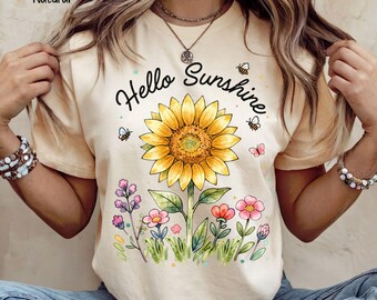 Floral Summer T-Shirt, Sunflower Tee, Wildflower Shirt, Gardener Gift, Summer Vives, Farmhouse Country Style, Botanical Gift, Garding Gift