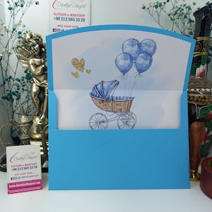 Blauer Umschlag für Babyparty, Geburtstag, Babypartyeinladung - Premium Custom Design für Jungen, personalisiertes Partyzubehör, besondere Ereignisse