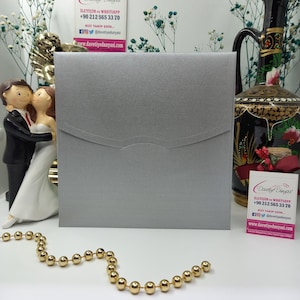 Busta per invito quadrata in argento satinato - Qualità premium, personalizzabile per matrimoni, anniversari, feste di compleanno e occasioni speciali