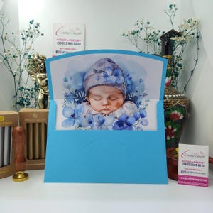 Blauer Umschlag für Babyparty, Geburtstag, Babyparty, Einladungsumschlag - Kundenspezifisches Design, Premium-Papier, perfekt für Jungenveranstaltungen, personalisiert für Sie