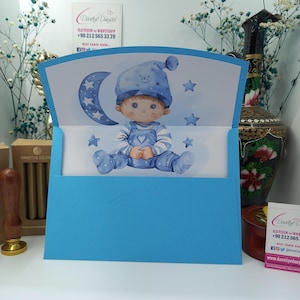 Busta per invito per baby shower, compleanno e festa del bambino blu - Design personalizzato per bambino, articoli per feste per occasioni speciali per bambini, festa blu