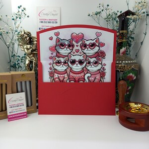 Gatti carini per San Valentino rossi, occhiali, amicizia, amore, buste per inviti personalizzabili, biglietti romantici, feste con buste dal design speciale