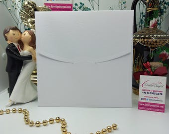 Square White Leather Texture Invitation Envelope, Premium Paper, Customizable, Ideal for Weddings, Birthdays, Corporate Events, and More
