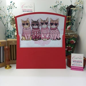 Enveloppe d'invitation spéciale Saint-Valentin, amour, amitié, coeur rouge et chats mignons - Personnalisable, personnalisée, aimée, chats mignons