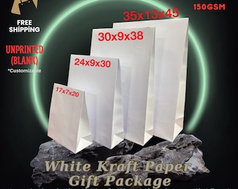 White Kraft Paper Gift Bags,Eco Friendly Customizable Packaging for Weddings, Birthdays, Retail Stores, Small Businesses, DIY Projects,Gifts