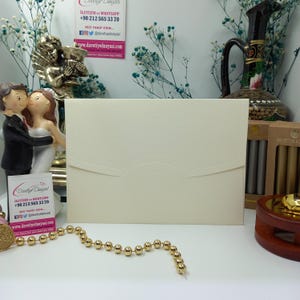 Enveloppe horizontale pour faire-part de mariage à motif cuir crème - Premium - mariage, fête, RSVP, événement spécial, tailles personnalisables, vintage