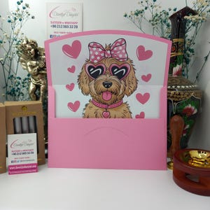 Sobre de San Valentín con diseño de perro, sobres de invitación con forma de corazón, notas de amor, diseño personalizado para el día de San Valentín, bodas, fiestas y eventos