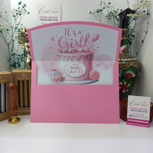 Roze uitnodigingsenvelop babyshower – custom ontwerp, premium kwaliteit voor verjaardag meisjes en babyfeestje – gepersonaliseerde feestartikelen