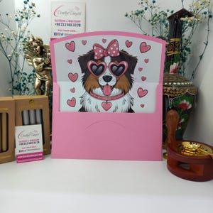 Valentinsgruß-Rosa-niedlicher Hundeliebhaber-Einladungs-Umschlag, Herz-Entwurfs-Liebesnotizhalter für Hochzeiten, Partys, Jubiläen und Valentinstag
