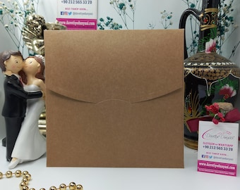 Kwadratowa naturalna koperta z zaproszeniem Kraft, wesele, urodziny, baby shower, niestandardowy rozmiar i wzór, elegancka koperta rzemieślnicza na specjalne okazje