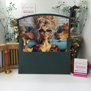 Enveloppe d'invitation personnalisée de chats mignons - Idéal pour les mariages, les anniversaires, les baby showers, la Saint-Valentin et les événements pour amoureux des chats, femme blonde