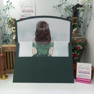 Enveloppe verte pour faire-part de mariage - Amour, mariée, demoiselle d'honneur, shower de mariage, fiançailles, création personnalisée, événement nuptiale, thème vert, amour
