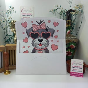 Busta di invito personalizzata carina per San Valentino, amore, amicizia, amante dei cani, personalizzata per occasioni speciali, cane carino, festa bianca