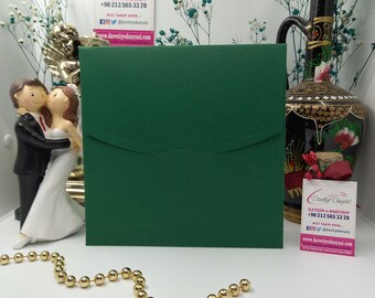 Square Bahia Antique Green Invitation Envelope - Customizable, Elegant, High-Quality Wedding, Birthday, Special Events, corporate events
