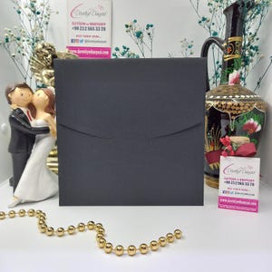 Enveloppe d'invitation noire carrée haut de gamme, personnalisable, enveloppe élégante pour mariage, fête et événement d'entreprise, motifs personnalisés, couleur noire