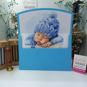 Blaue Babypartyeinladung Umschlag - Kundenspezifisches Design für Jungen Babyparty, Geburtstagsfeier, Babyparty - personalisiertes Partyzubehör