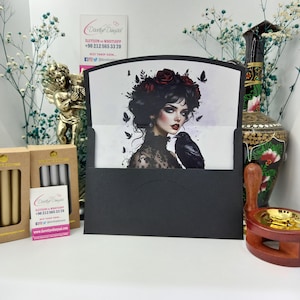Gothic Schwarz Valentinstag Liebe Einladung Umschlag, anpassbares Design für Valentinstag, Liebesgeschichten, Geschenke, handgemacht, Liebesbriefe